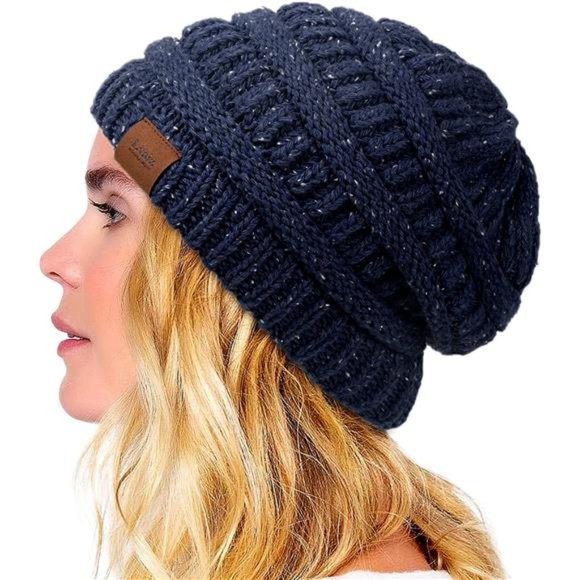 Winter Satin Lined Beanie Hats for Women Men Warm Oversized Slouchy Knitted Skul